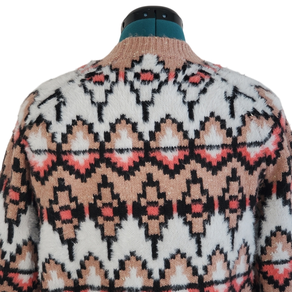 Ann Taylor Aztec Geometric Print Sweater Pink Nude Block Small Like New - Picture 11 of 15